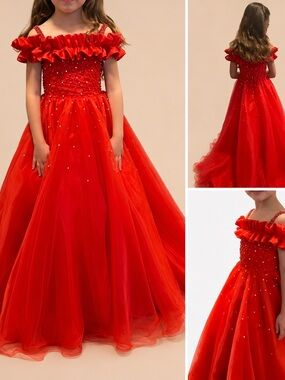 National level candy apple red omc gown never seen the stage w/upgraded stones!